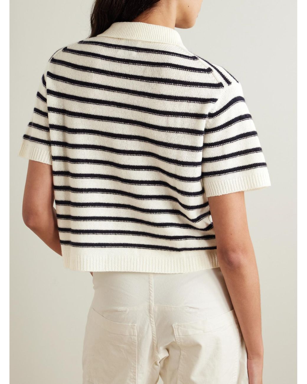 Allude Gray Striped Wool And Cashmere-Blend Polo Sweater
