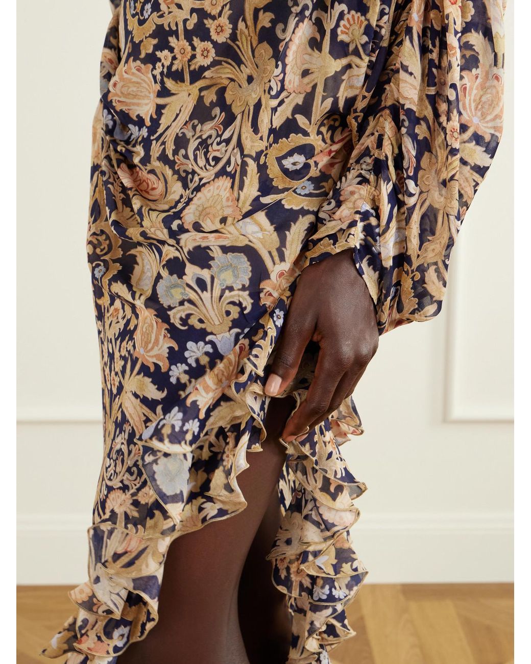 Zimmermann Natural Valiant One-Shoulder Gathered Printed Crepe Maxi Dress