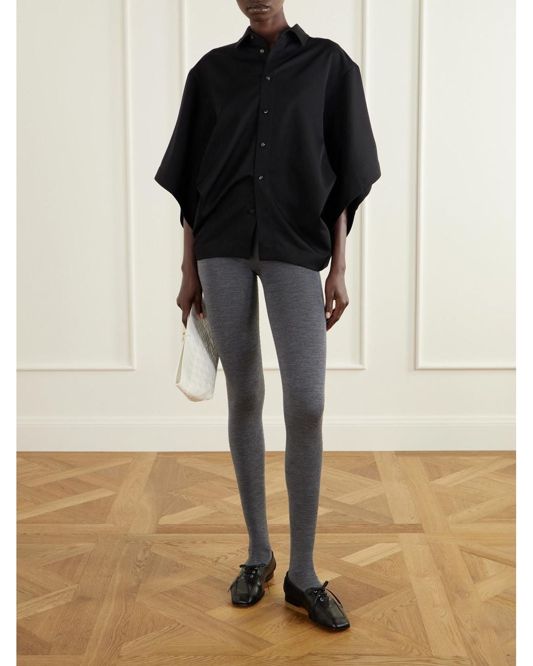 Bottega Veneta Blue Logo-Embroidered Knitted Wool Leggings