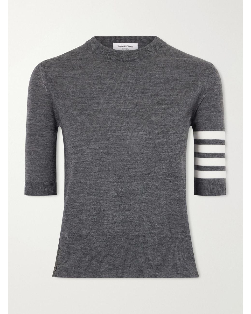 Thom Browne Gray Grosgrain-Trimmed Striped Wool-Blend Sweater