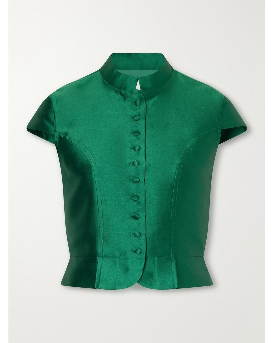 D'Estree Green Amoako Peplum Paneled Taffeta Blouse