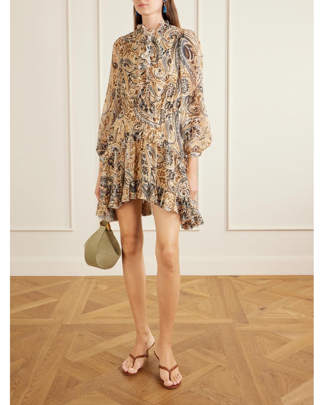 Etro Natural Tiered Ruffled Paisley-Print Chiffon Mini Dress