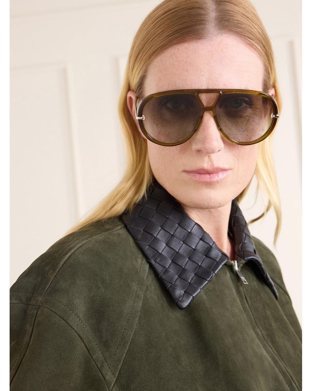 Bottega Veneta Brown Aviator-Style Acetate Sunglasses