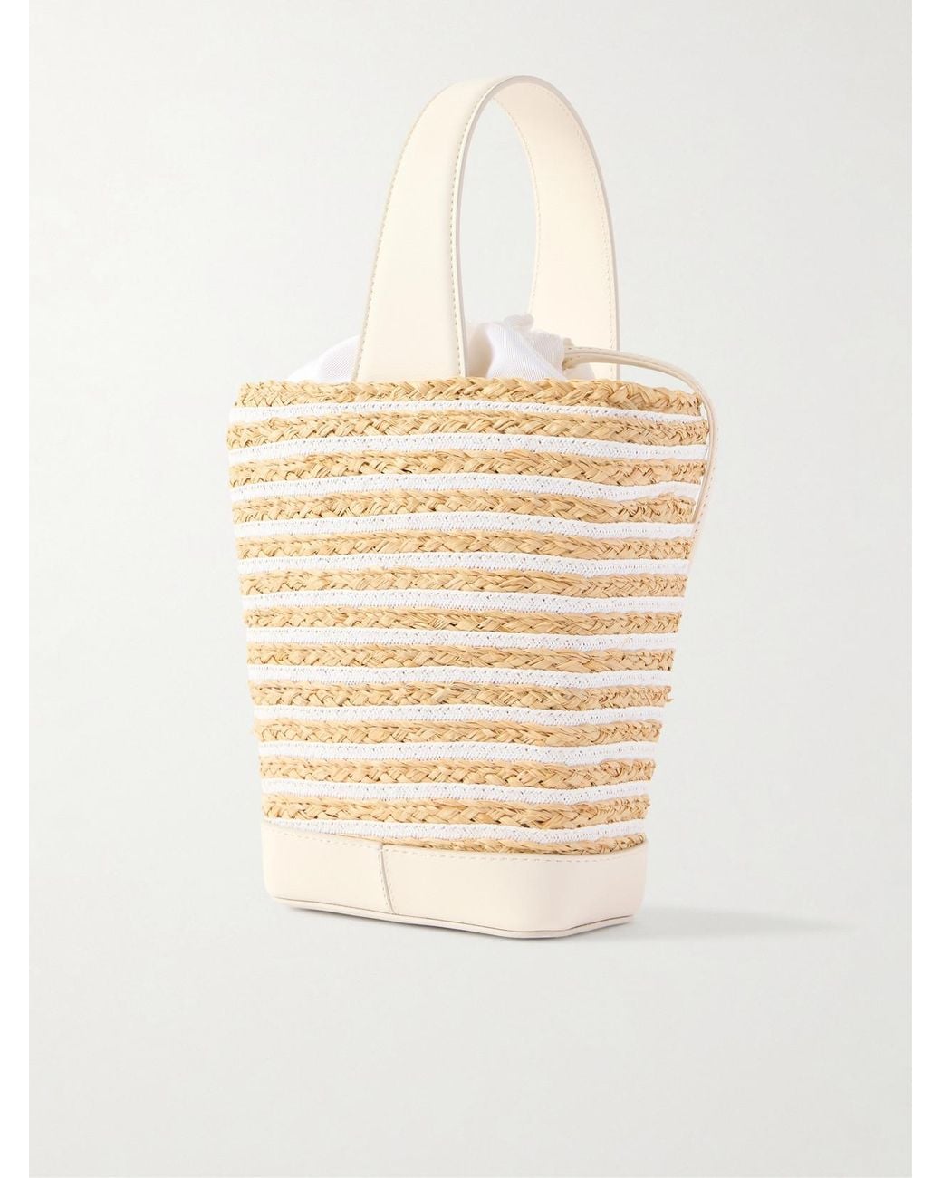 Roger Vivier Natural Viv' Skate Embellished Leather-Trimmed Striped Woven Raffia Clutch