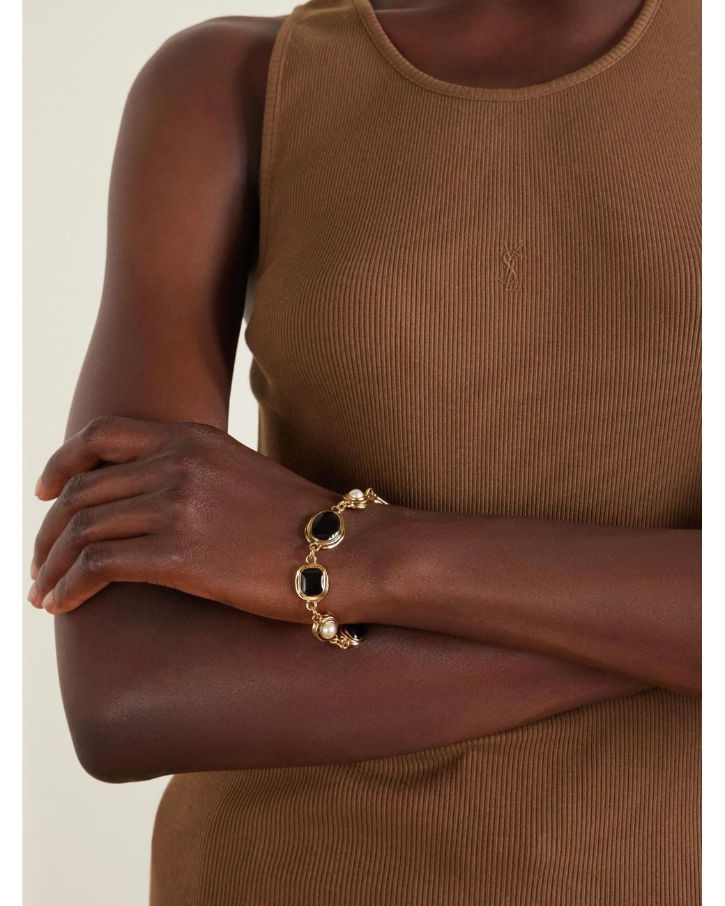 Saint Laurent Metallic Cassandre-Tone Enamel Bracelet