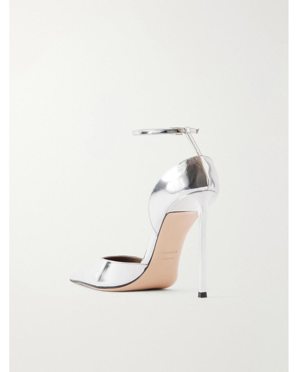 Tom Ford White D'Orsay 105 Metallic Patent-Leather Pumps