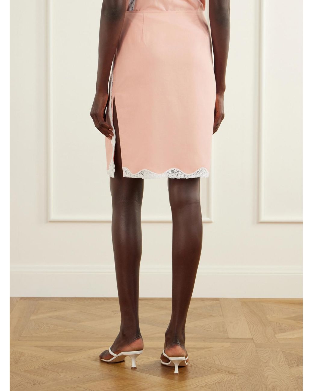 Posse Pink Tabitha Lace-Trimmed Tencel Lyocell Mini Skirt