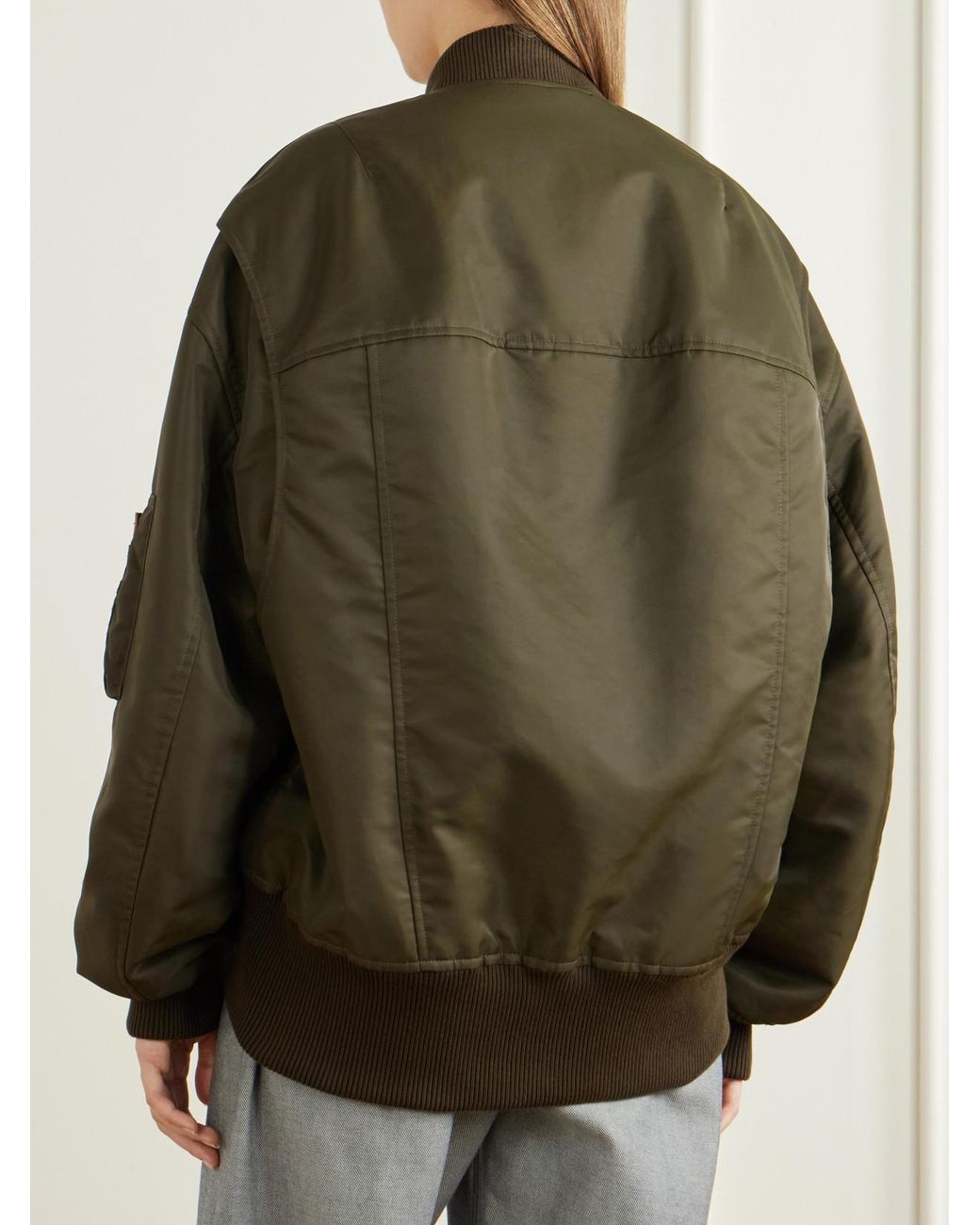 J.W. Anderson Green Oversized Tipped Hem Rib-Trimmed Satin Bomber Jacket