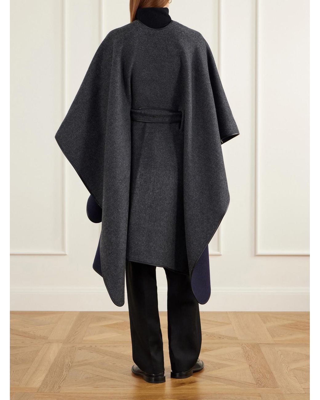 Johnstons Black Dalry Belted Leather-Trimmed Two-Tone Wool And Cashmere-Blend Cape