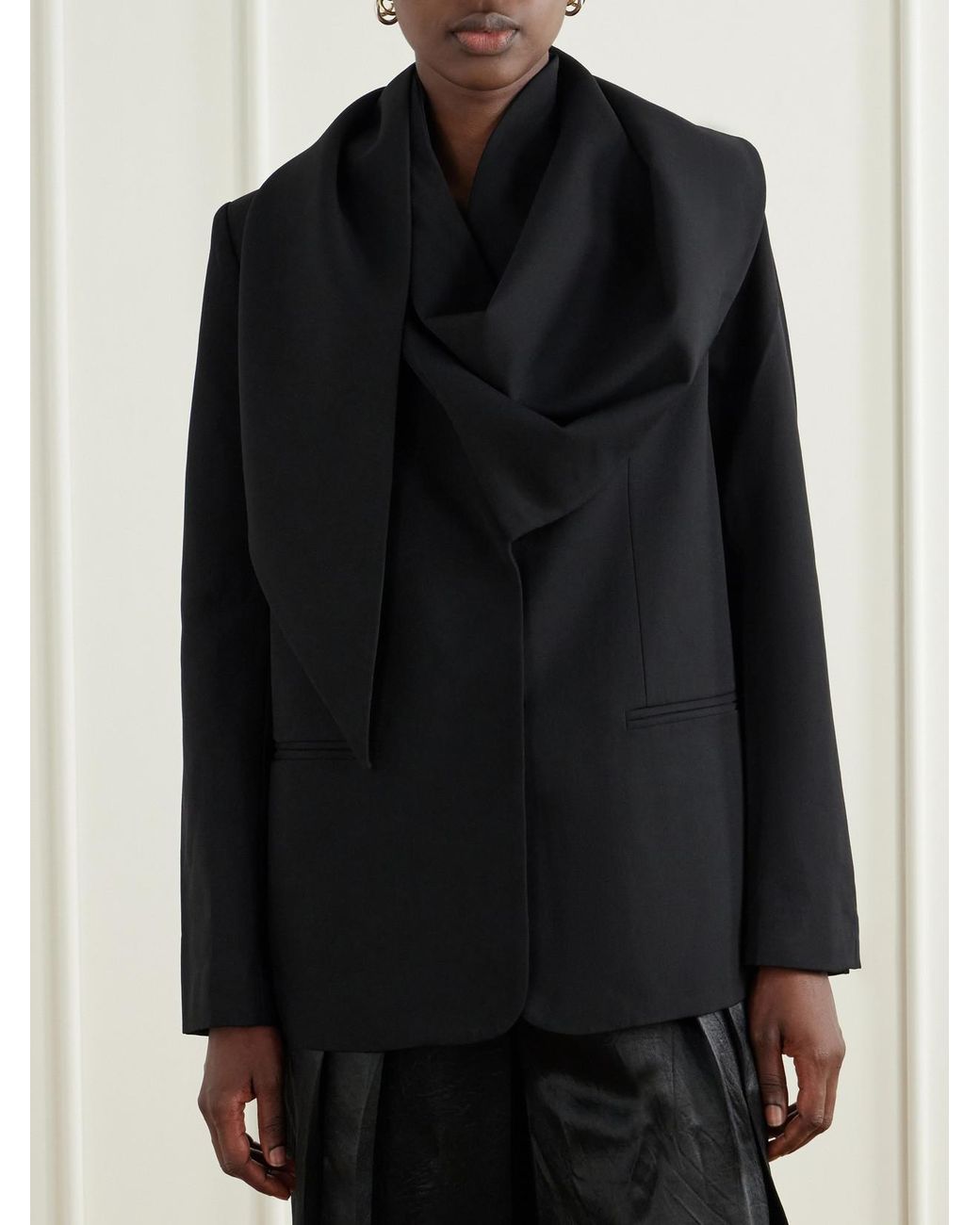 Sea Black Remi Scarf-Detailed Wool-Blend Crepe Blazer