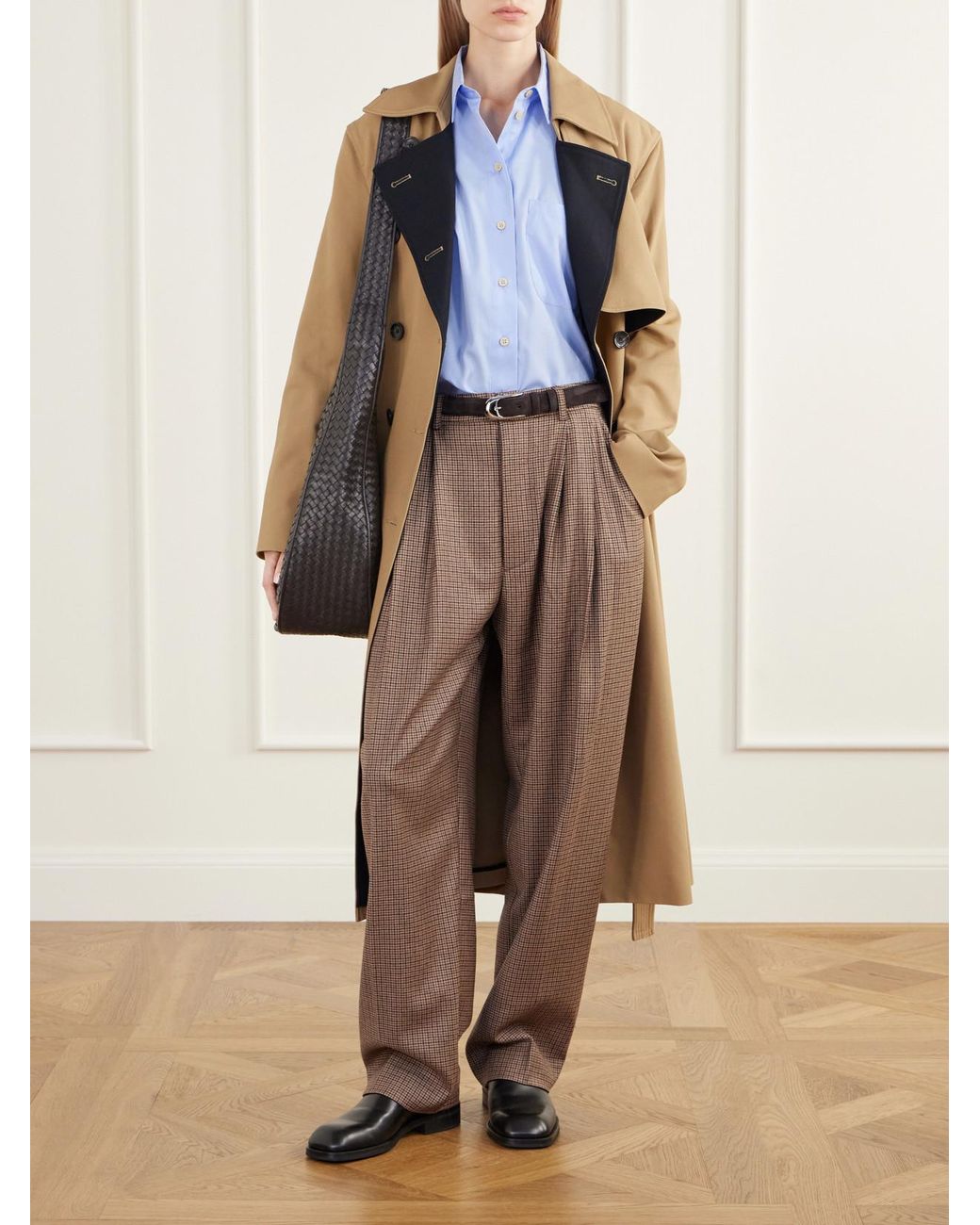 Jamie Haller Natural The Tapered Pleated Houndstooth Stretch Wool-Blend Pants