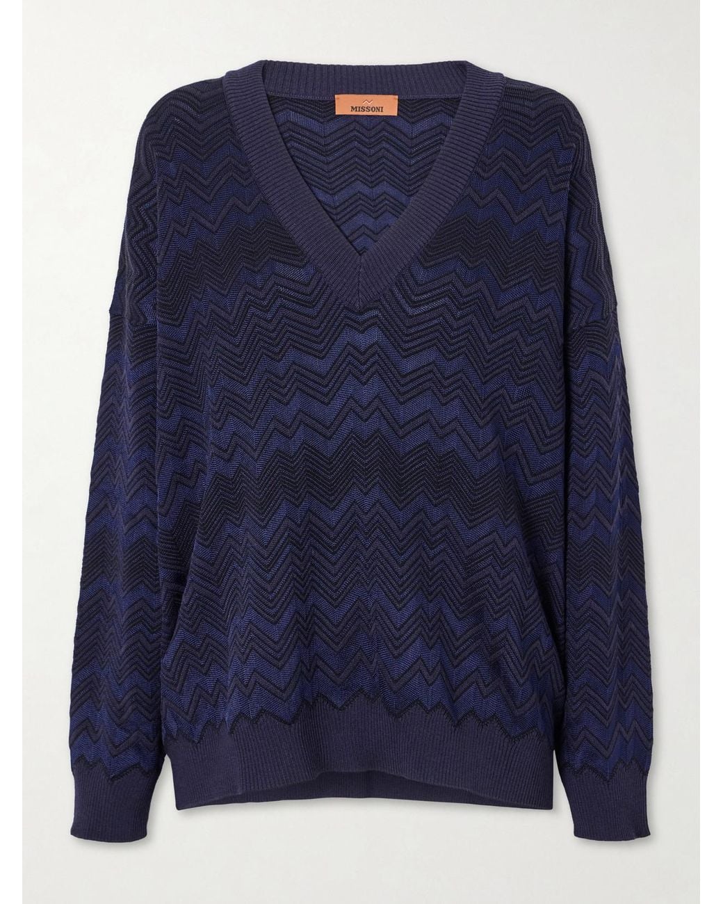 Missoni Blue Striped Crochet-Knit Sweater