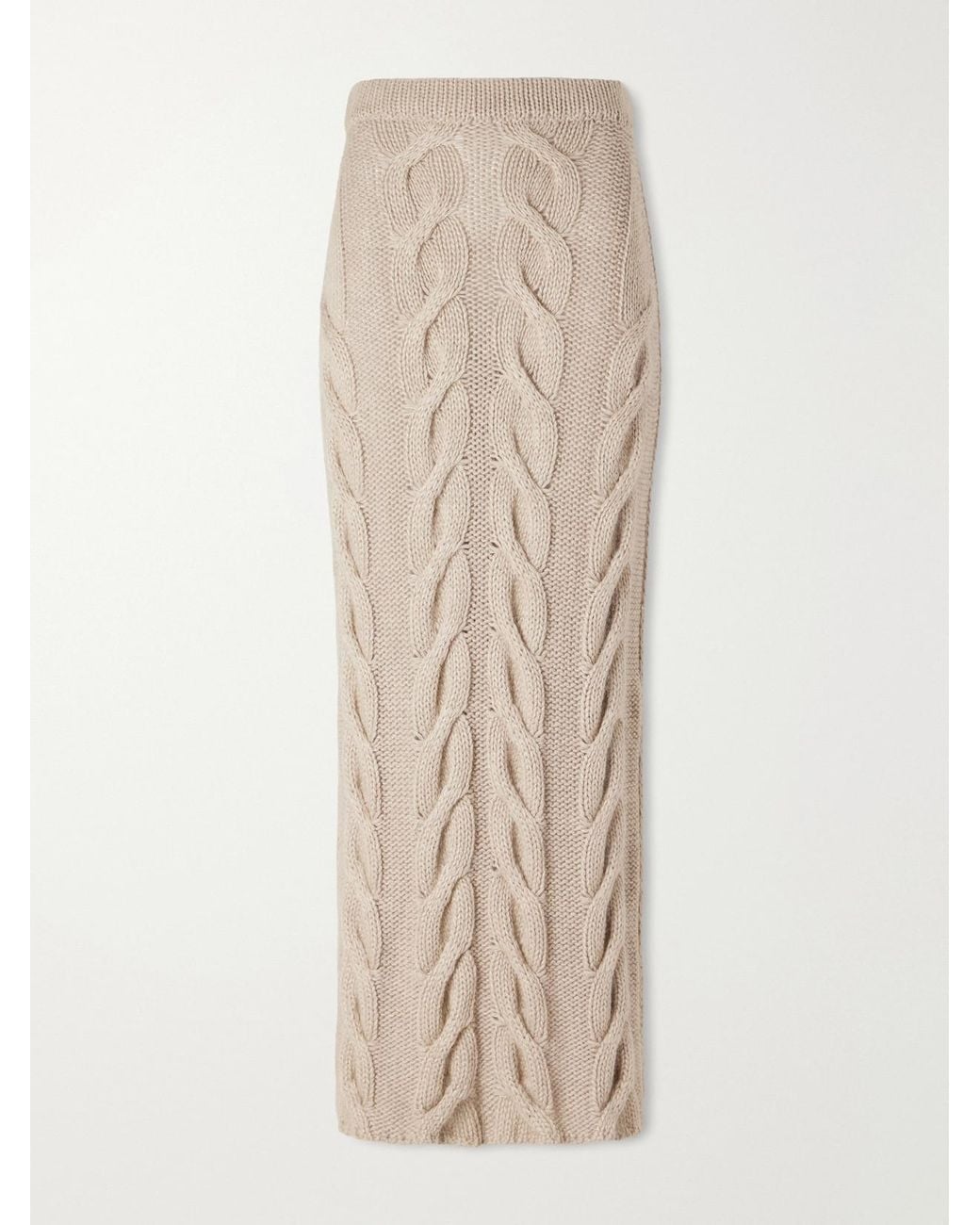 Khaite Natural Ziva Cable-Knit Cashmere, Mohair And Silk-Blend Midi Skirt