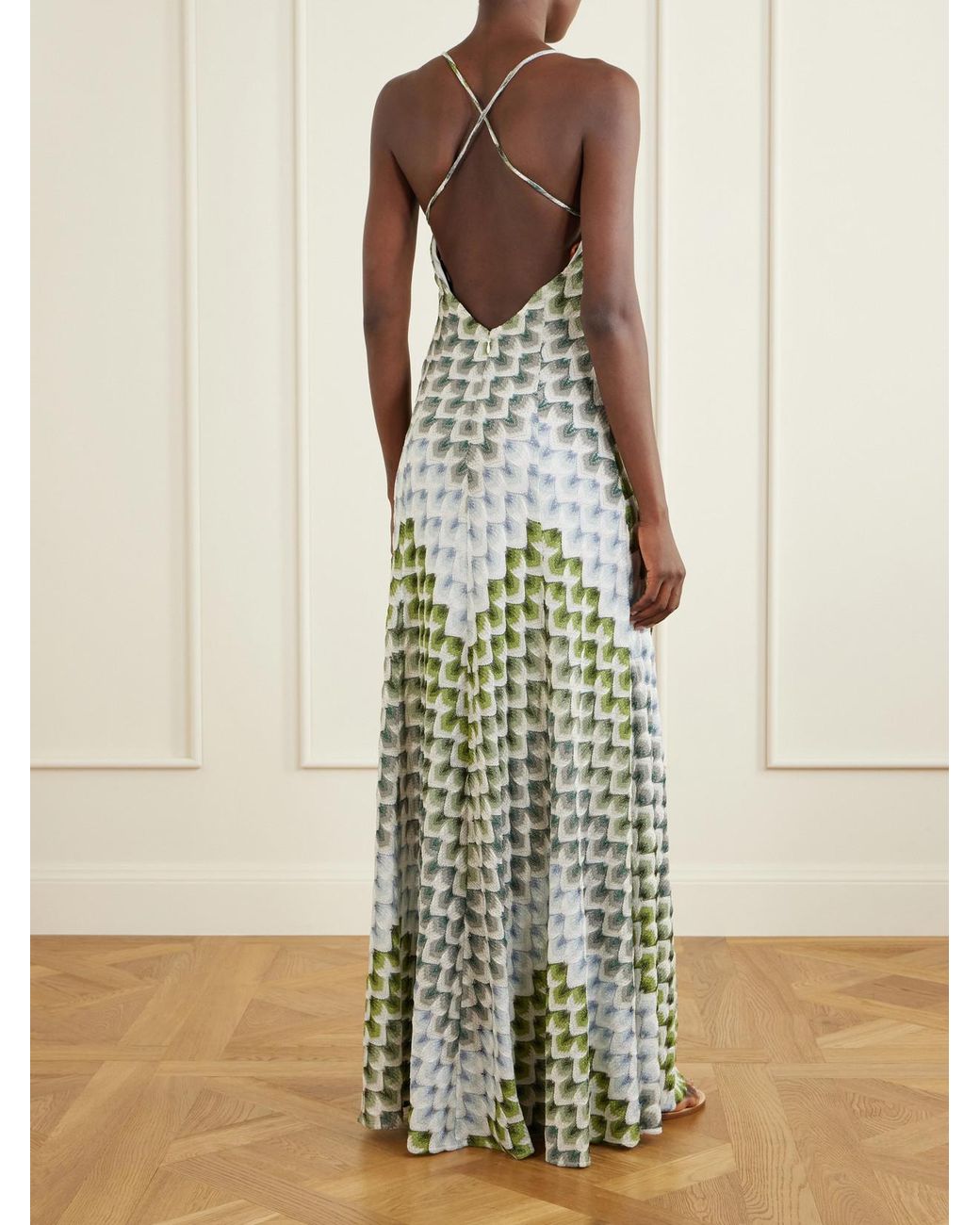 Missoni White Striped Metallic Crochet-Knit Maxi Dress