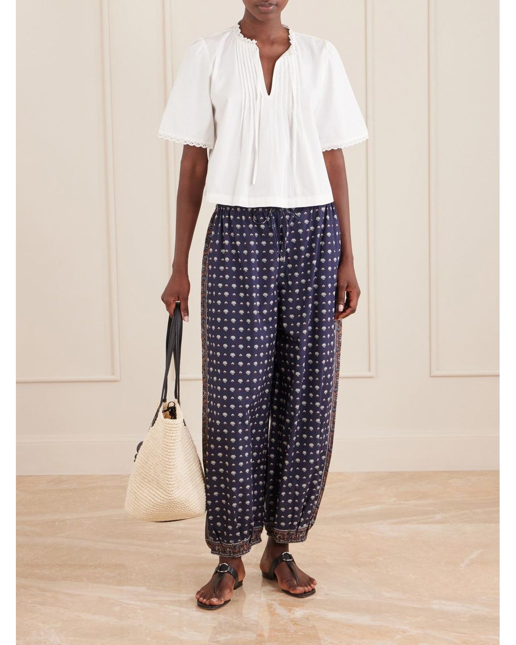 Doen Blue Yarrow Printed Cotton Balloon Pants