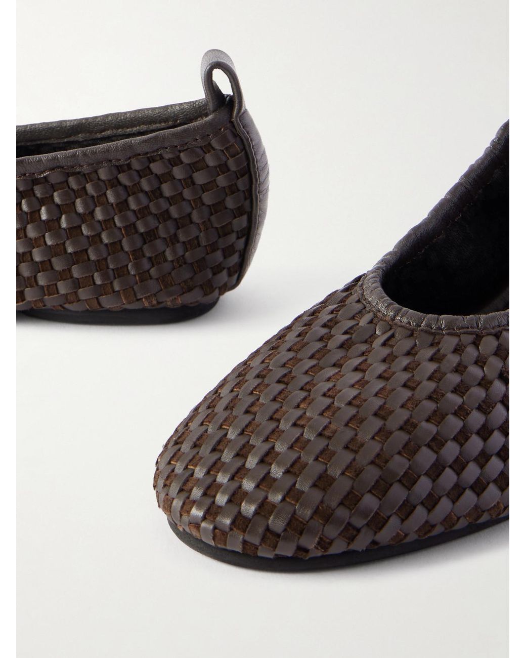 St. Agni White Lattice Ballerinas Aus Geflochtenem Leder Und Veloursleder