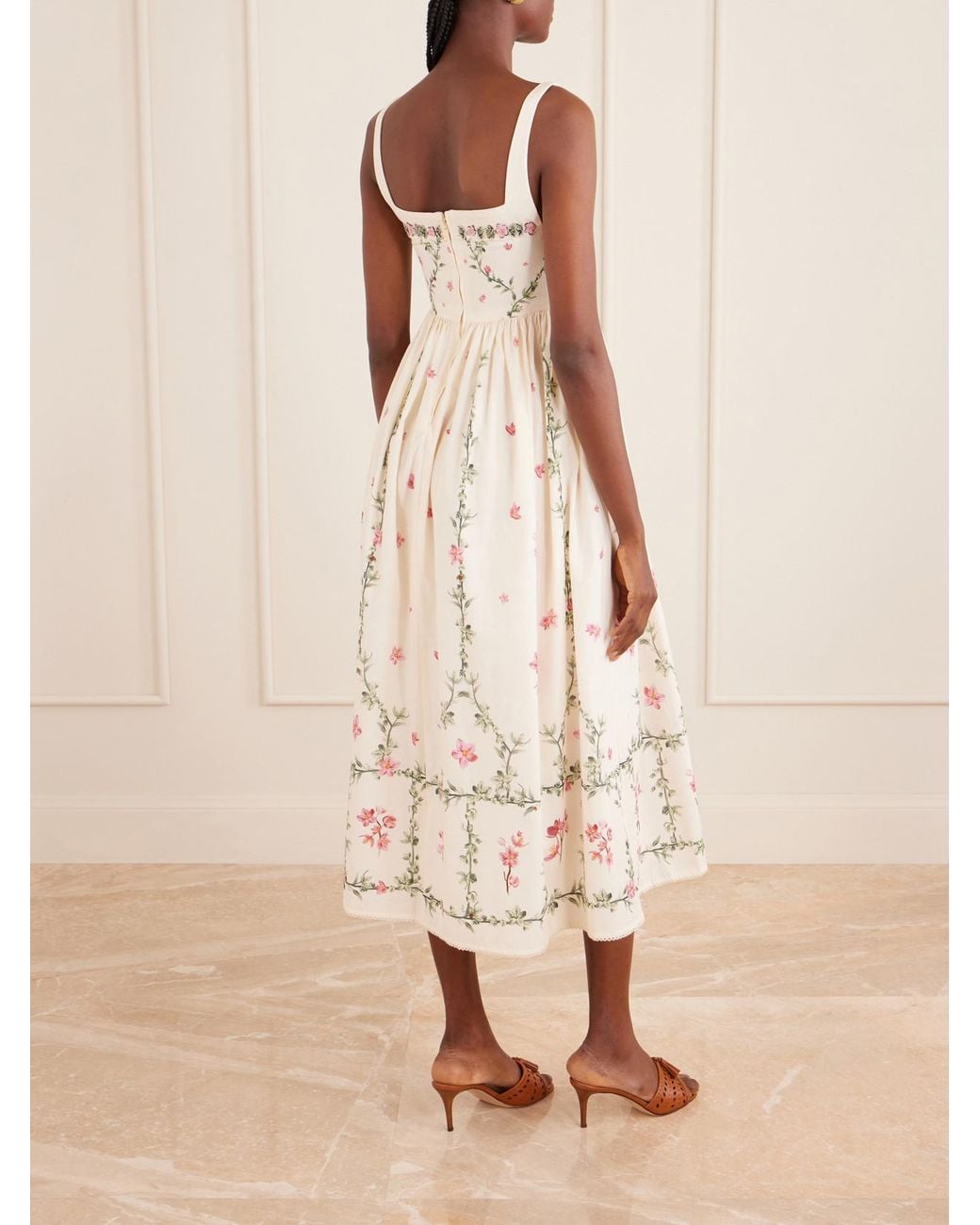 Agua Bendita Natural Barbara Floral-Printed Cotton Midi Dress