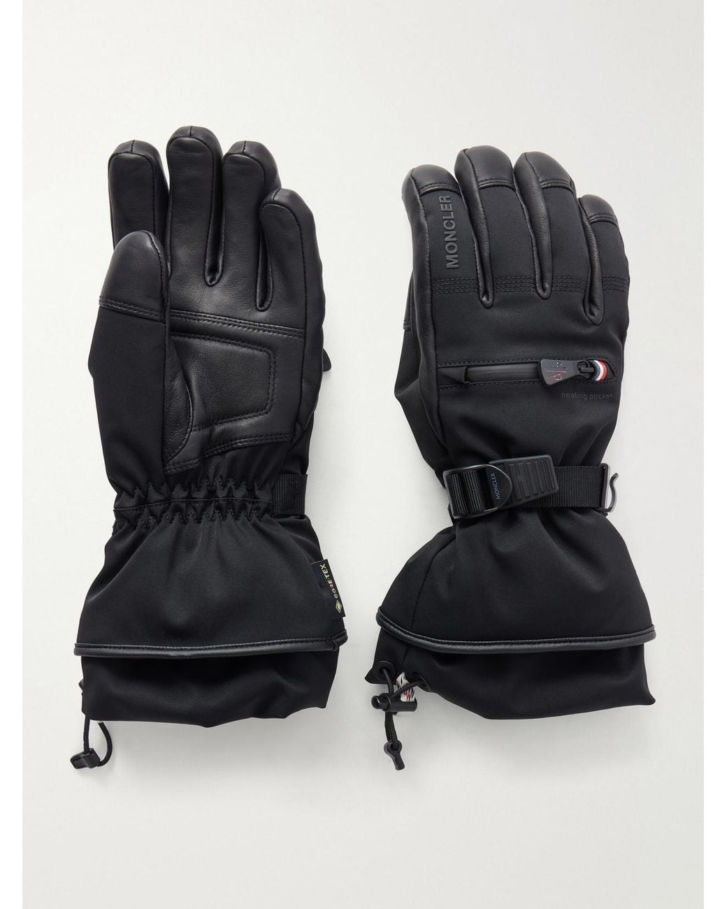 Moncler Black Leather-Trimmed Gore-Tex Ski Gloves