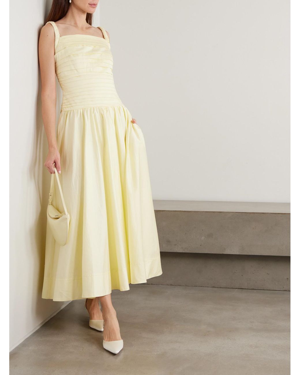 aje astrid pleat panel midi dress Aje Astrid Pleat Panel Midi Dress Yellow Size 8 / S