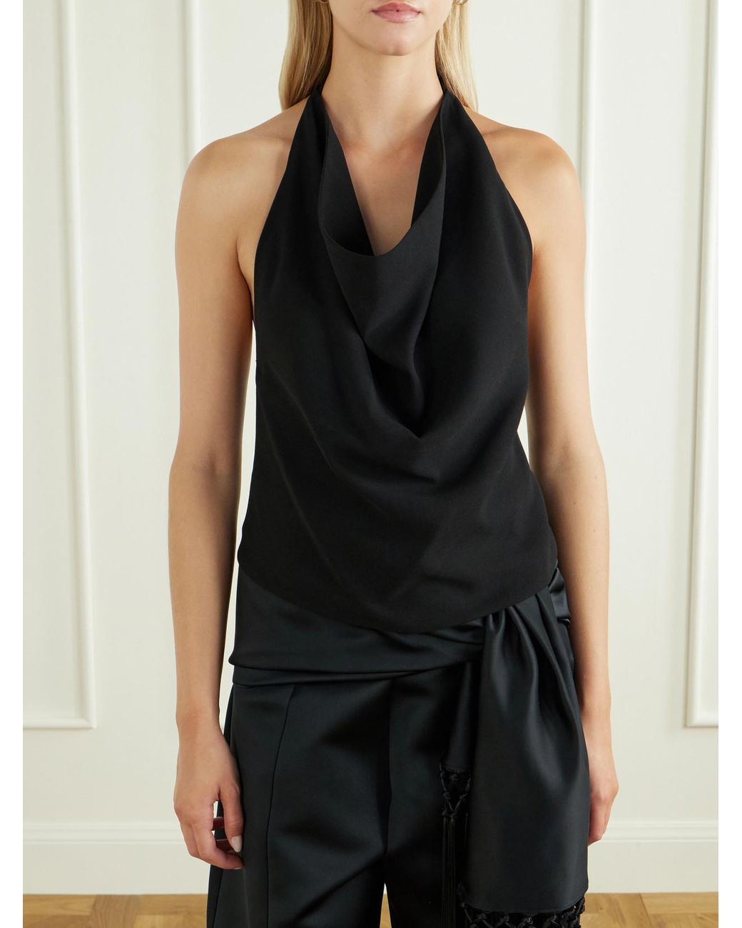 Ilkyaz Ozel Black Assisi Draped Crepe Top