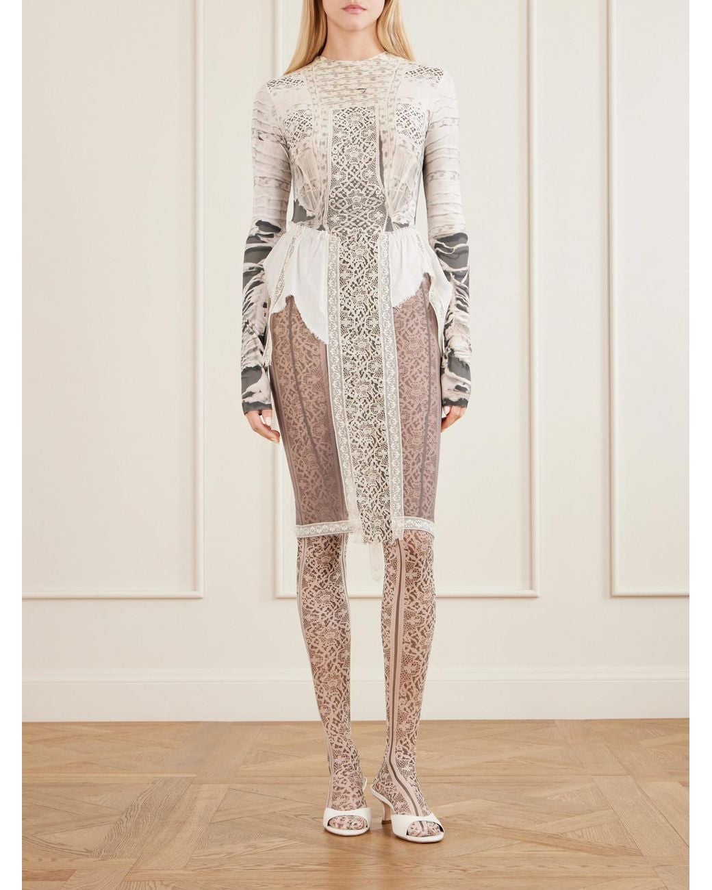 Dilara Findikoglu White Past Edges Lace-Effect Mesh Tights