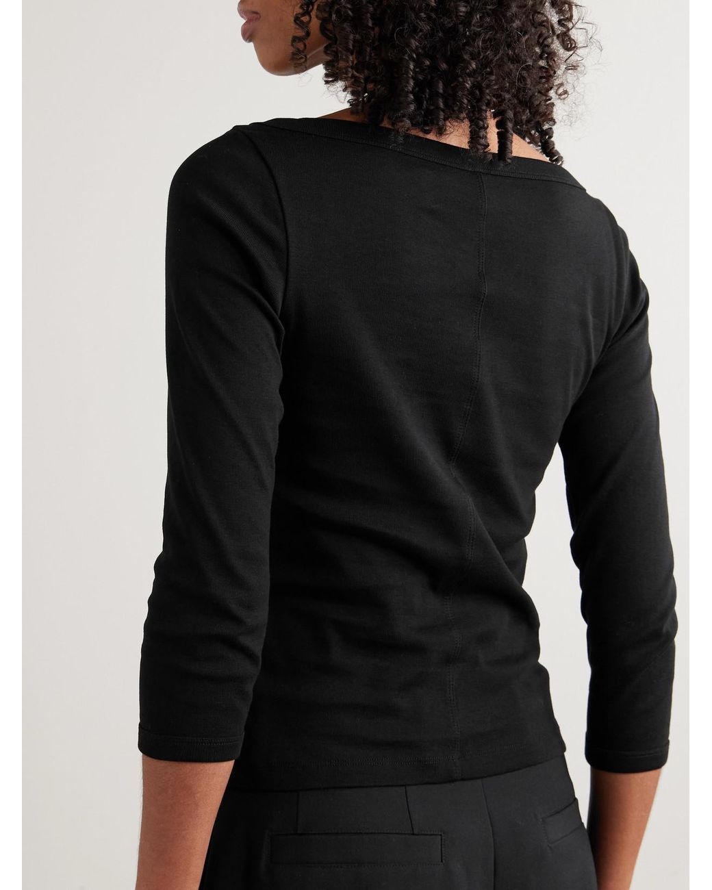 Flore Flore Black Steffi Ribbed Organic Cotton-Jersey T-Shirt