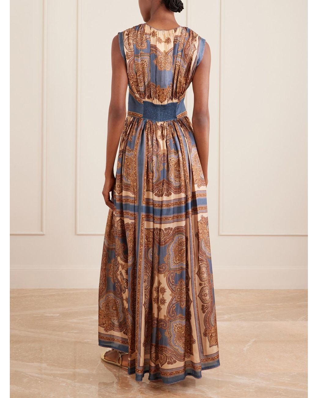 Zimmermann Natural Mahon Gathered Printed Silk Maxi Dress