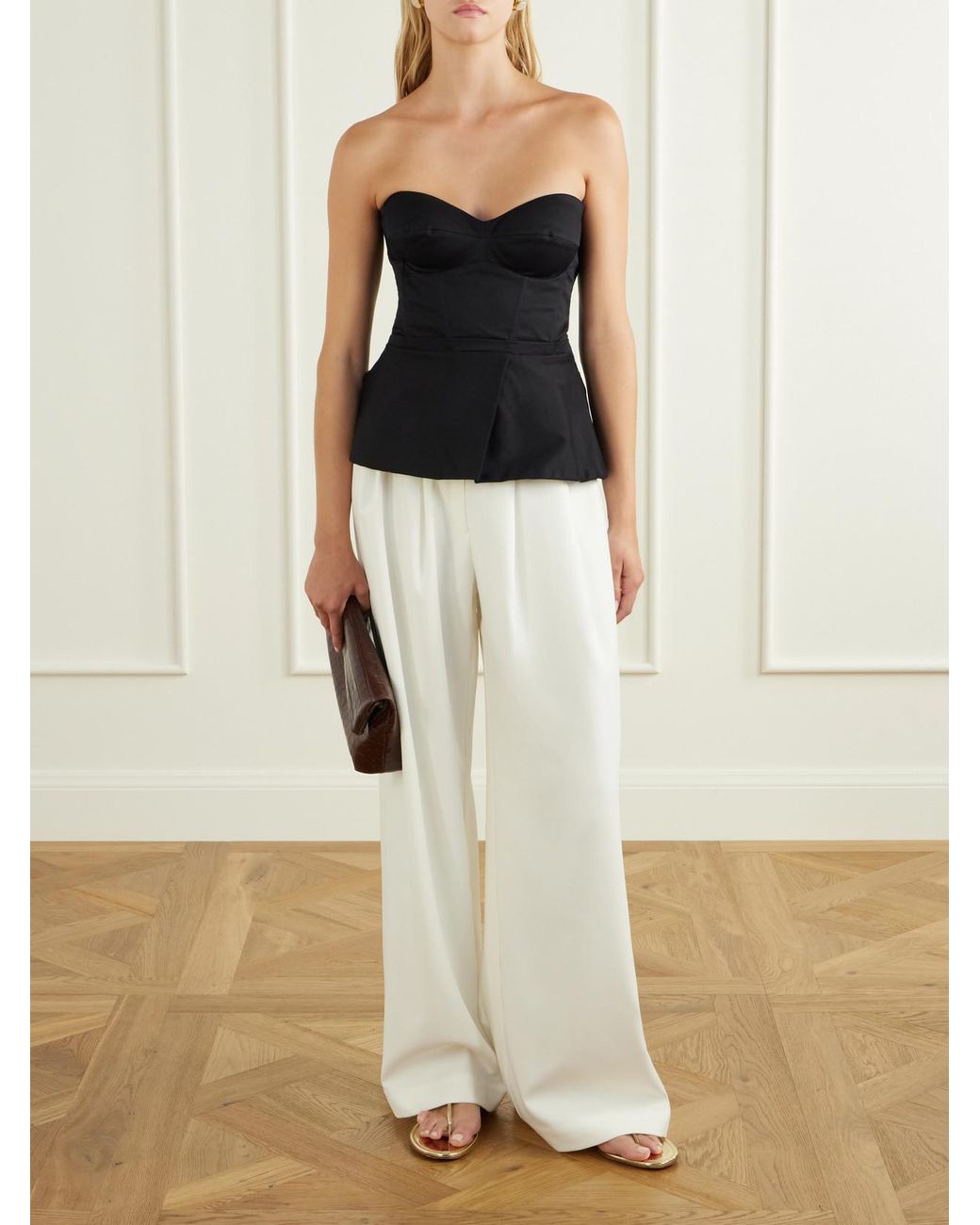 ANDRES OTALORA Blue Nos Reconocemos Strapless Stretch-Cotton Twill Blouse