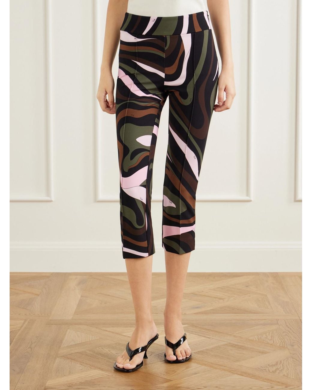Emilio Pucci Black Printed Cropped Jersey Skinny-Leg Pants