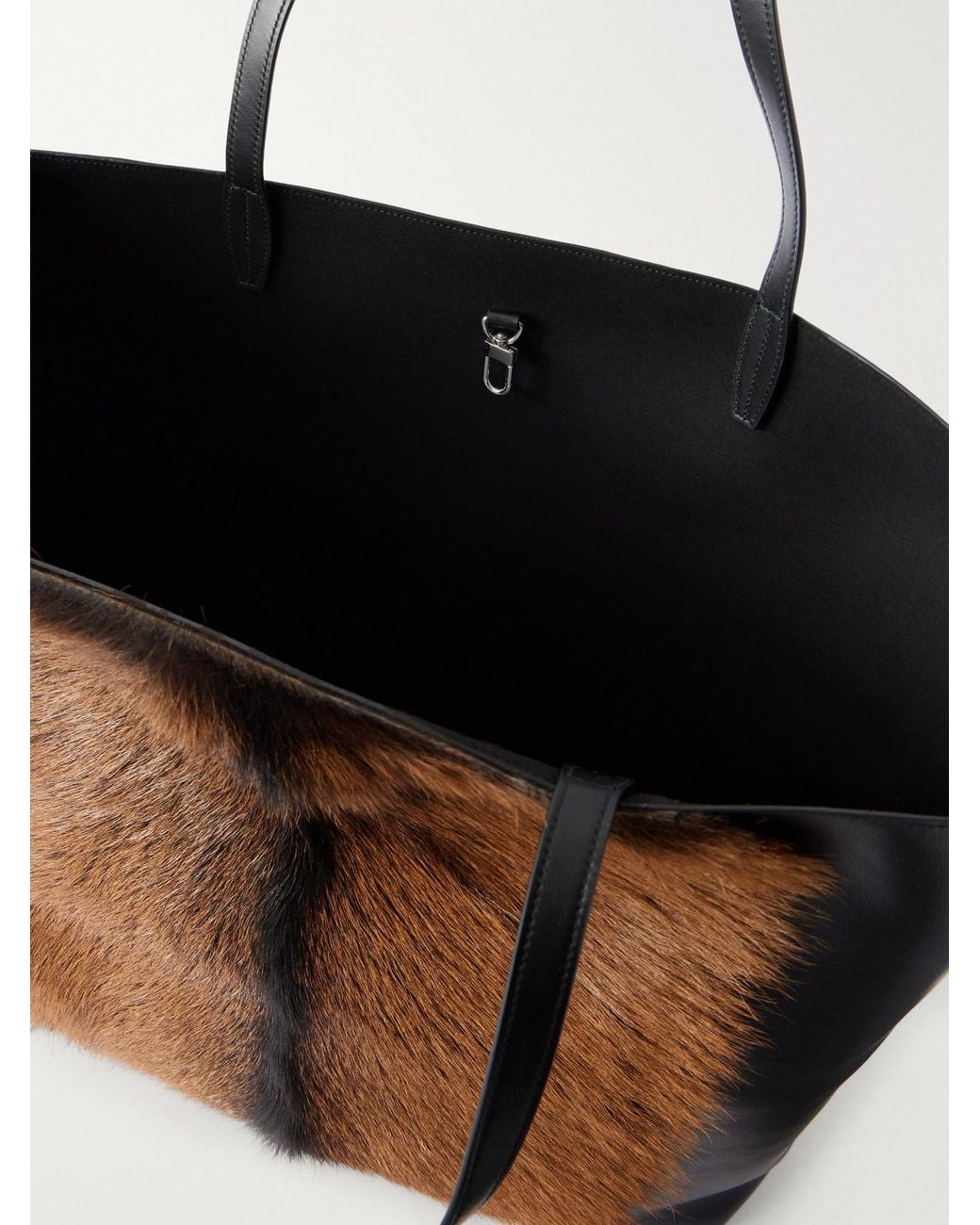 Totême  Brown Roam Pony Hair-Trimmed Leather Tote