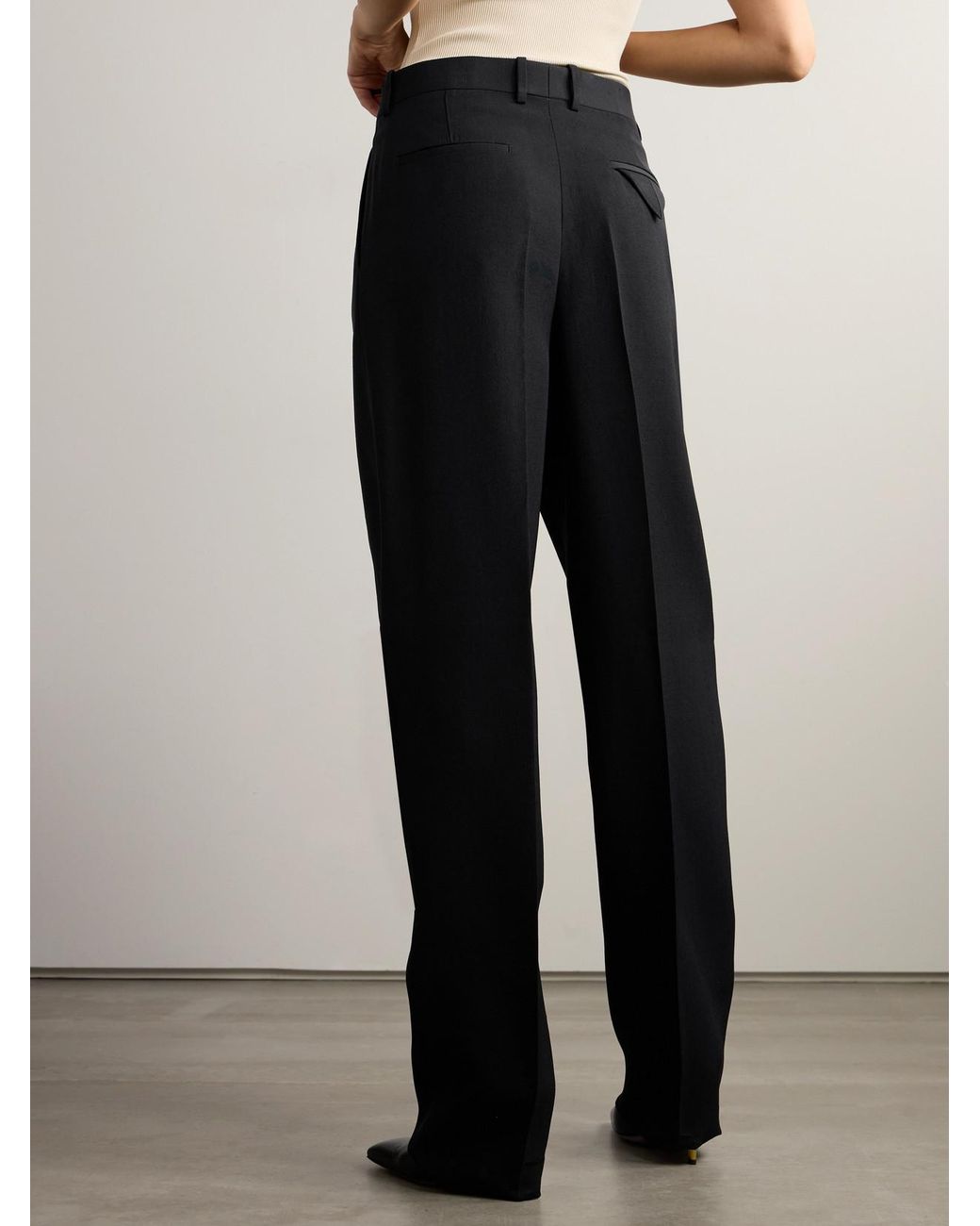 Bottega Veneta Black Grain De Poudre Wide-Leg Pants
