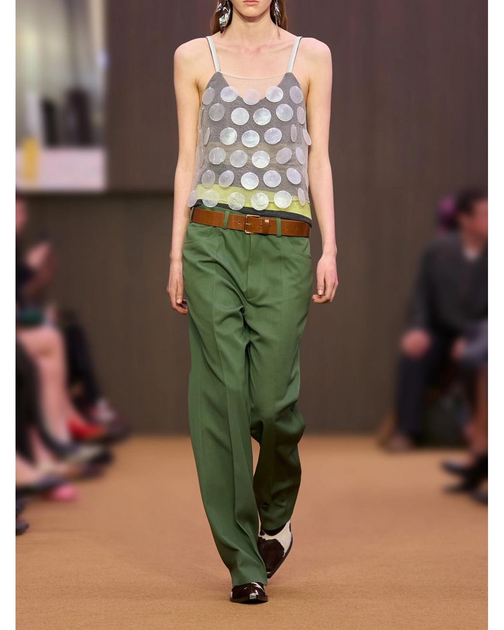 Marni Green Wool-Gabardine Low-Rise Straight-Leg Pants