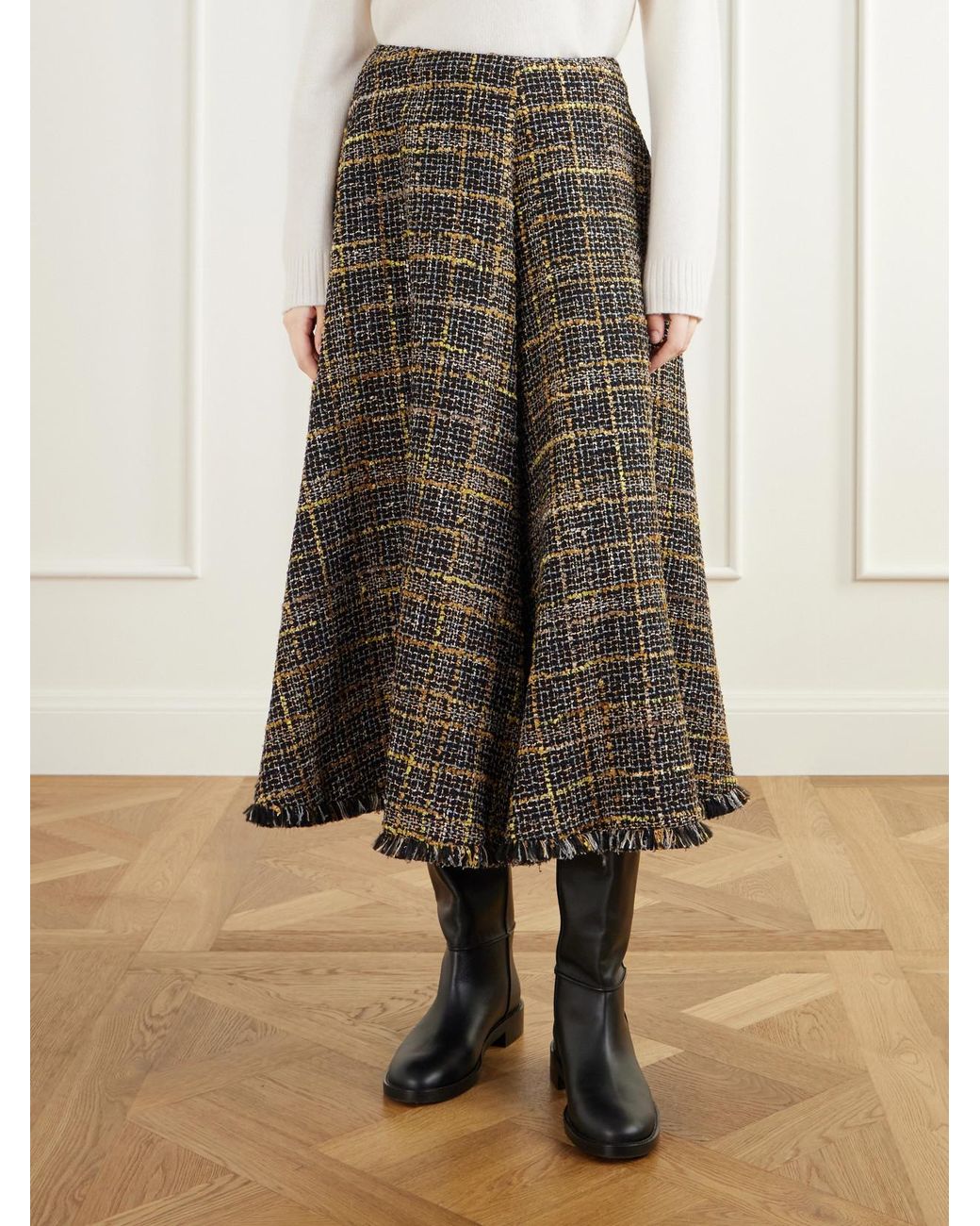 Altuzarra Multicolor Varda Fringe-Trimmed Tweed Midi Skirt