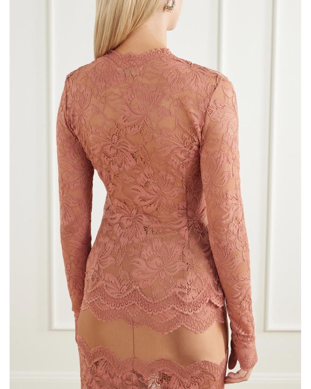 Rabanne Pink Lace-Trimmed Stretch-Satin Blouse