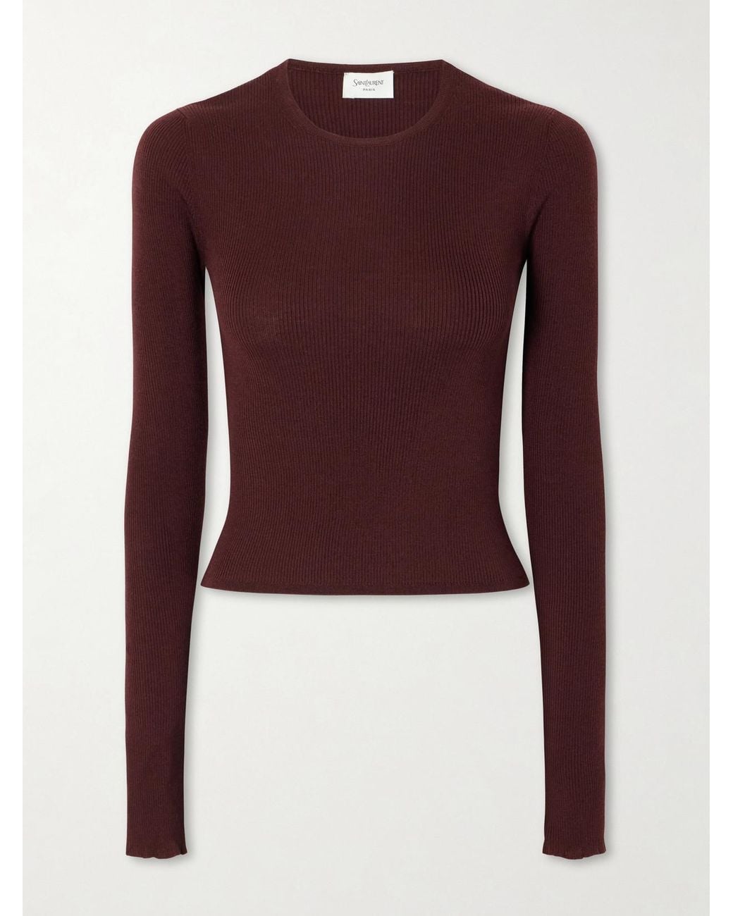 Saint Laurent Purple Ribbed Cashmere, Wool And Silk-Blend T-Shirt