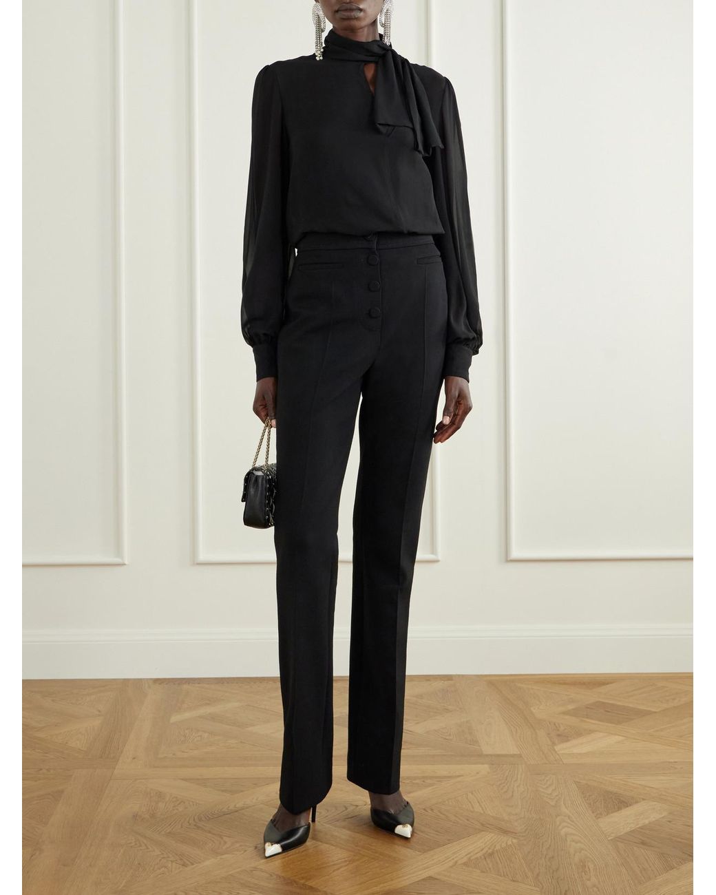 Valentino Garavani Black Bow-Detailed Silk-Georgette Blouse