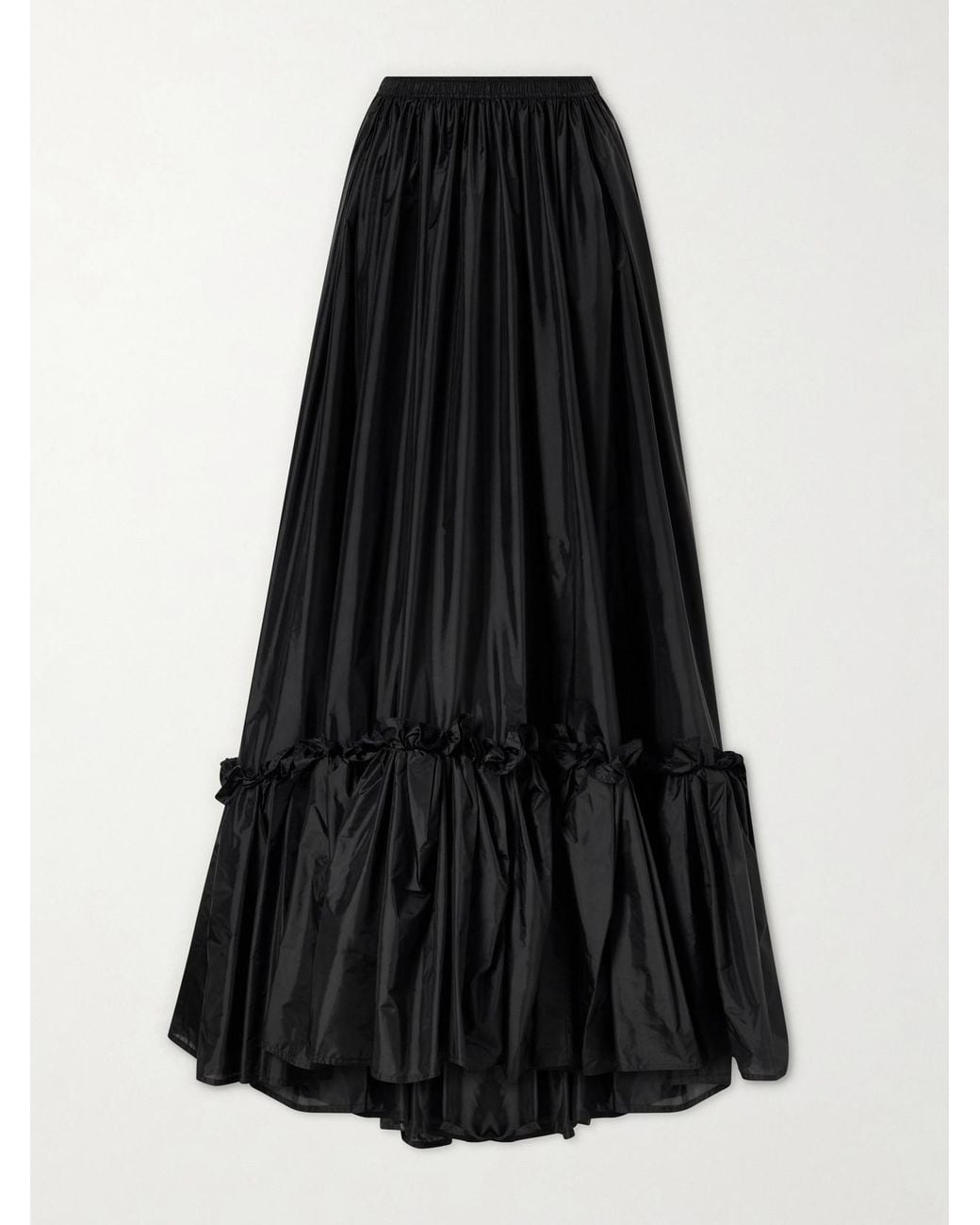 Saint Laurent Black Tiered Ruffled Satin Maxi Skirt
