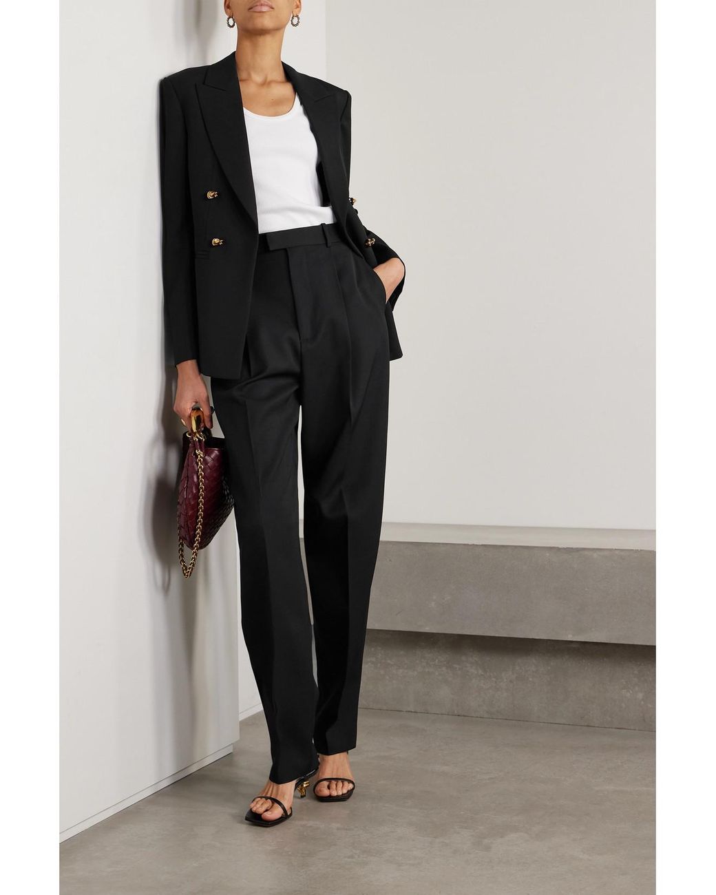 Bottega Veneta Black Embellished Double-Breasted Wool-Twill Blazer