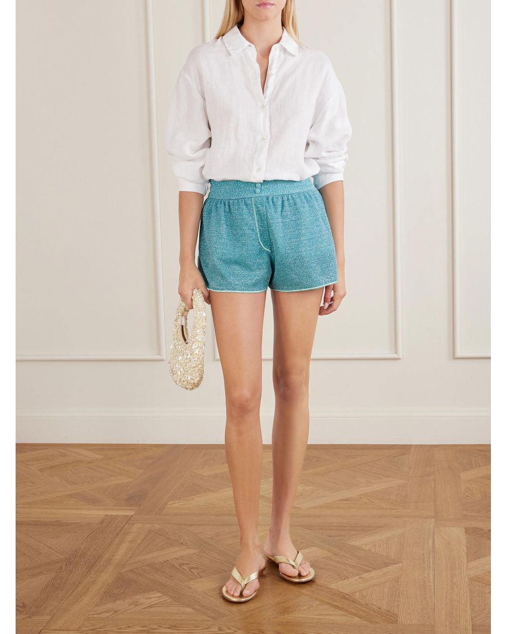Oseree Blue Lumiere Metallic Lurex Shorts