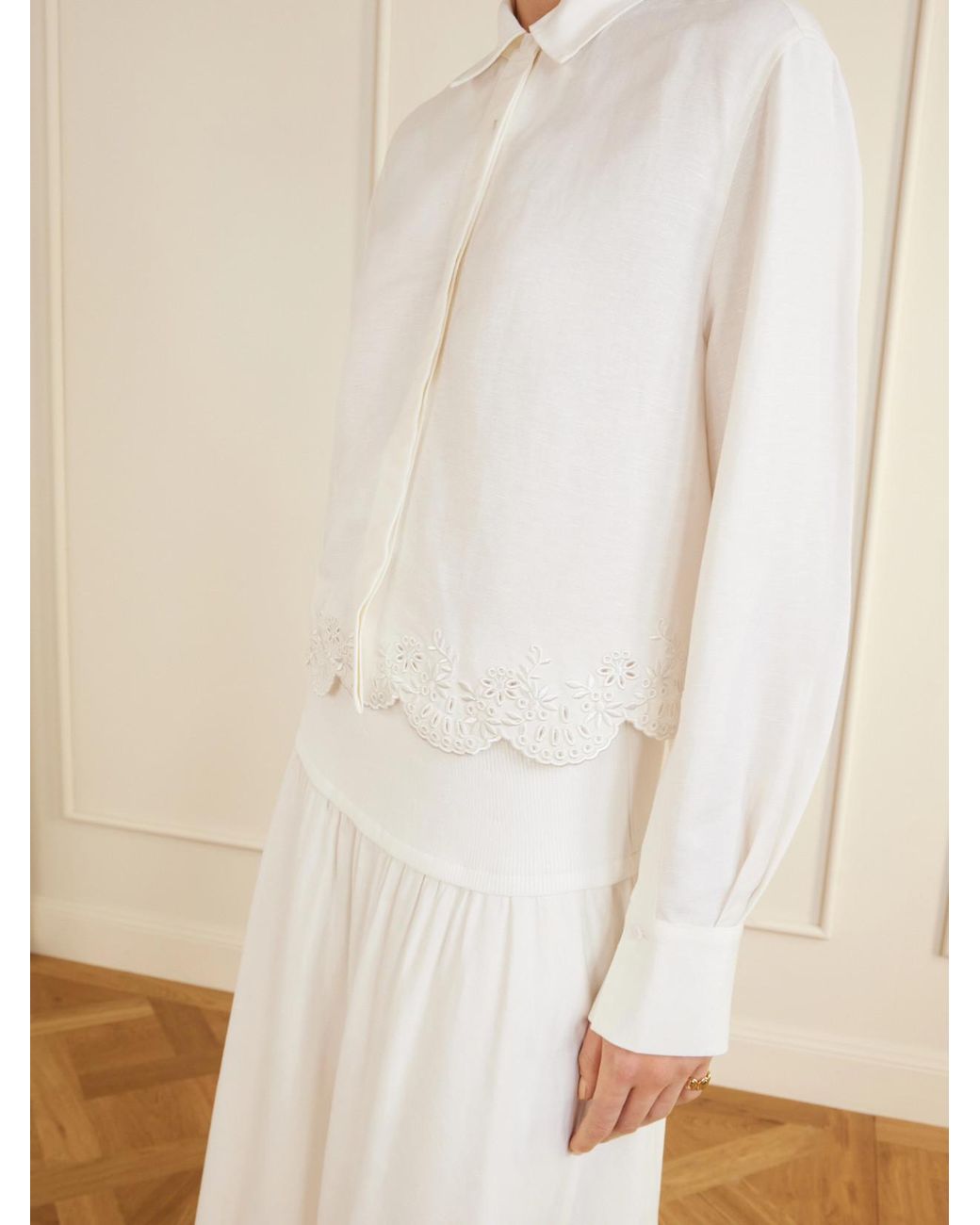 Jonathan Simkhai White Ames Cropped Broderie Anglaise Linen-Blend Shirt