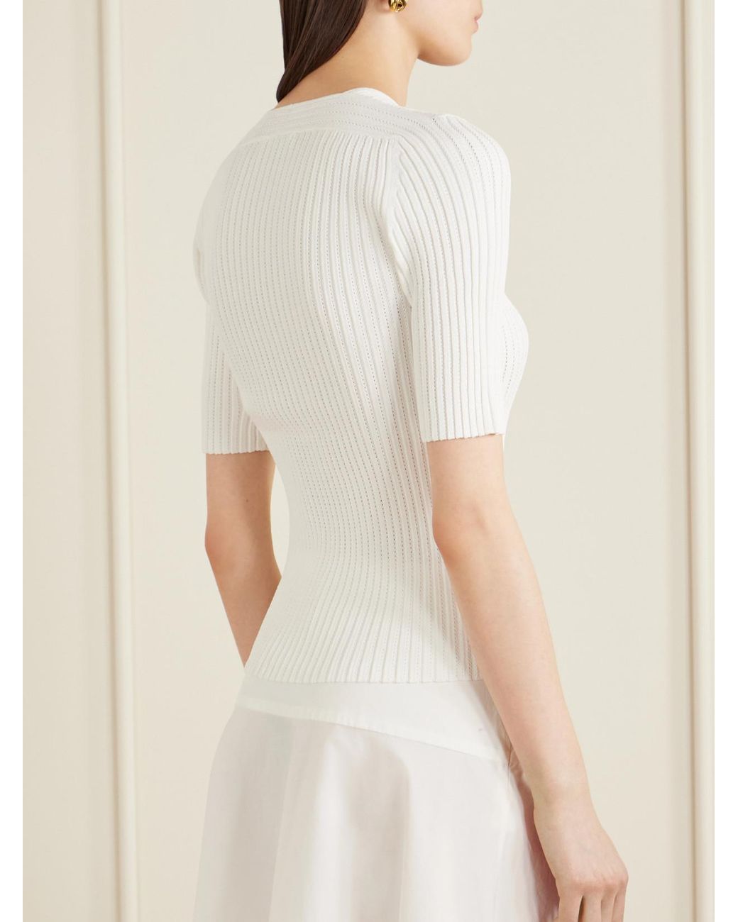 Theory White Pointelle-Knit Crepe T-Shirt