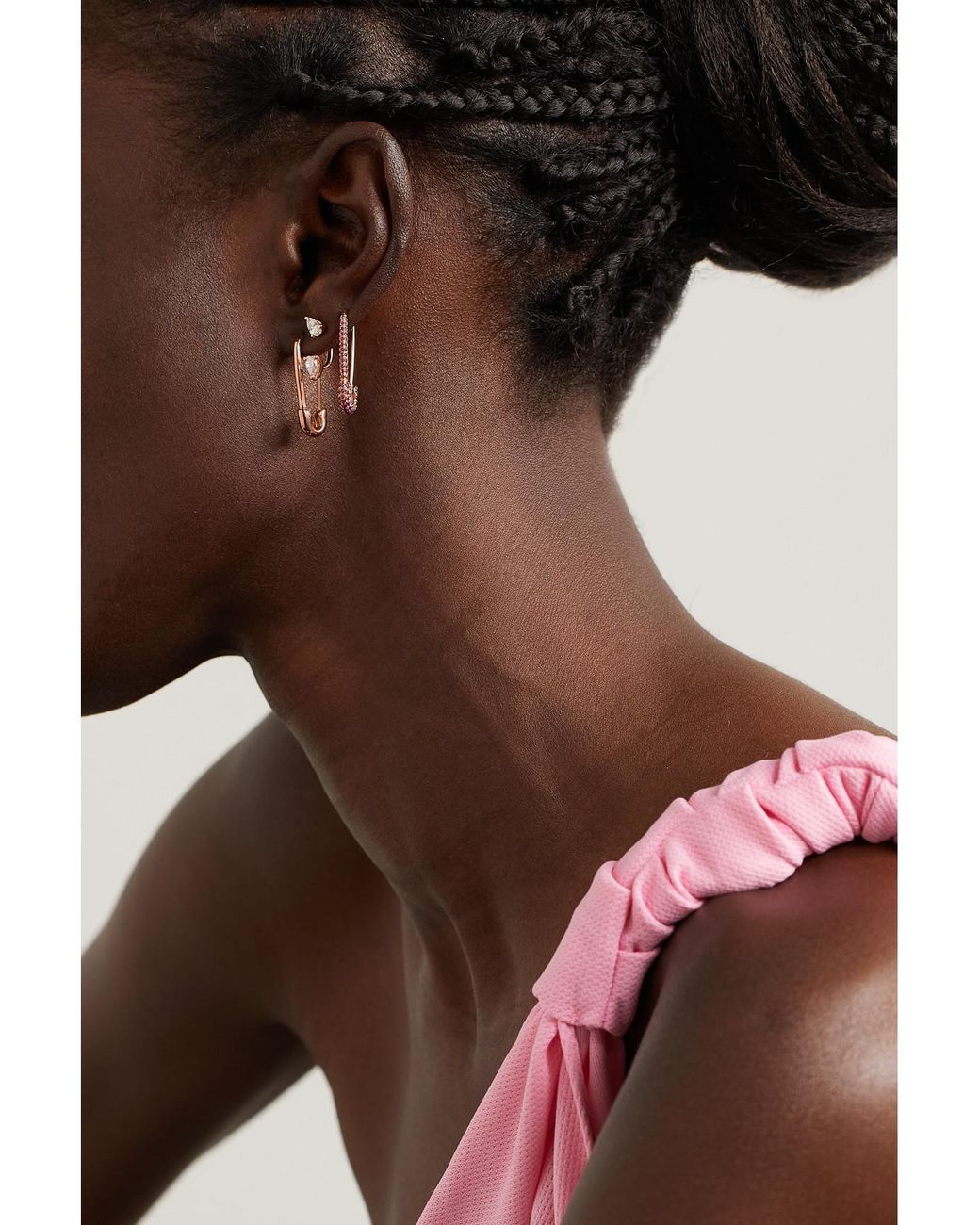 Anita Ko Natural Safety Pin 18-Karat Rose Single Earring