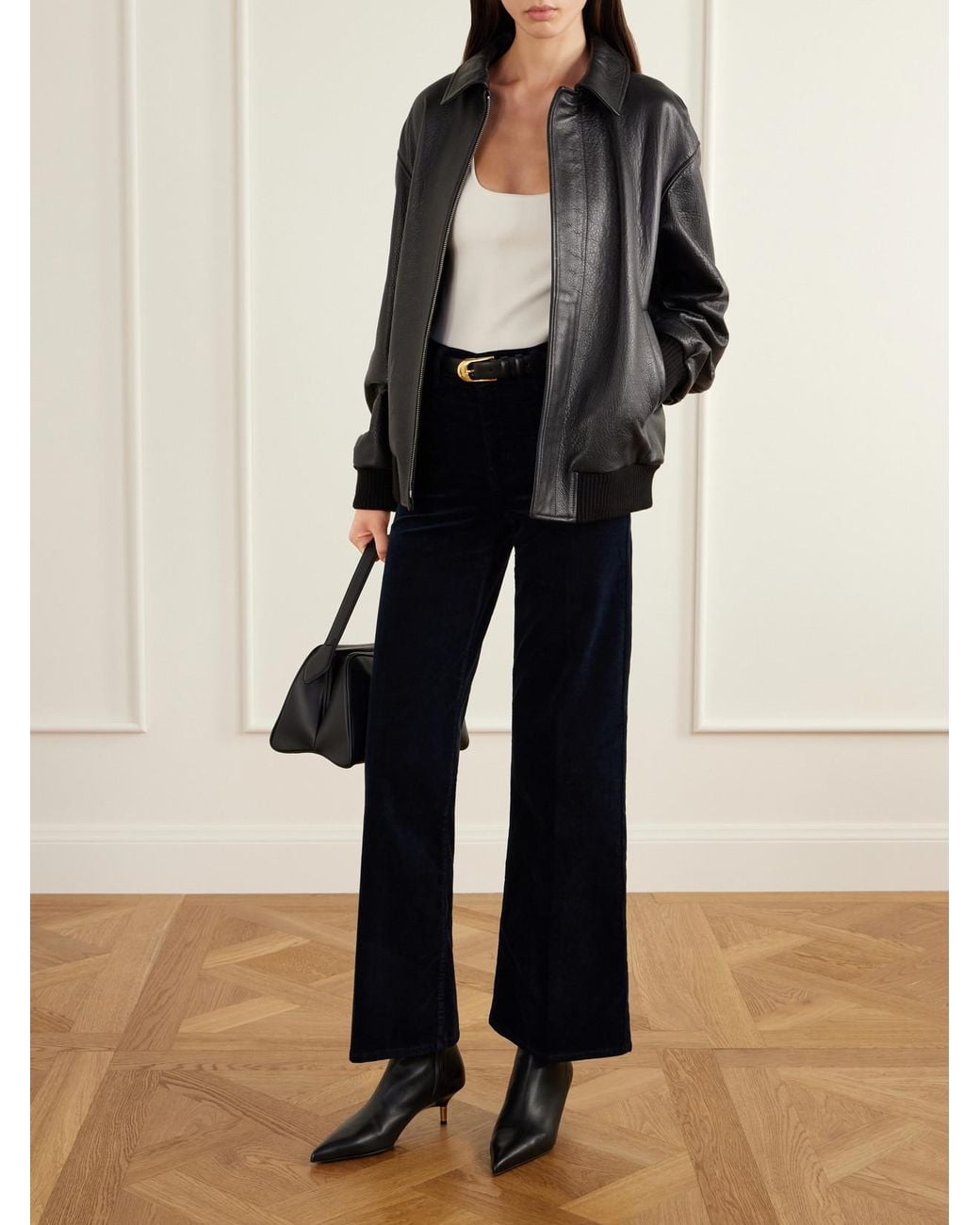 FRAME Blue Le Slim Palazzo Shrunken Pocket Corduory High-Rise Wide-Leg Pants