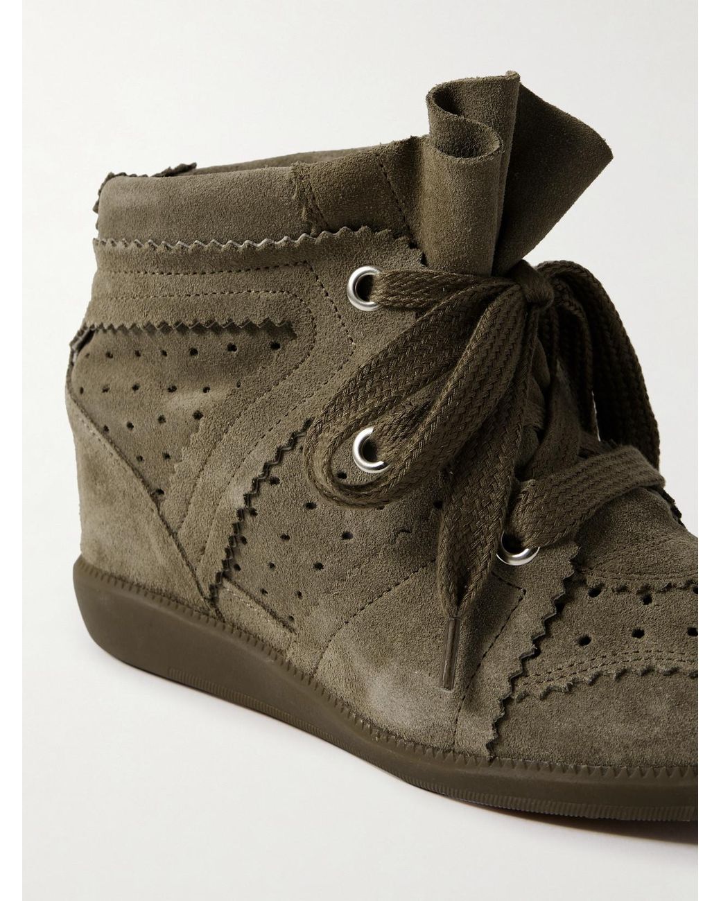 Isabel Marant Brown Bobby Perforated Suede Wedge Sneakers