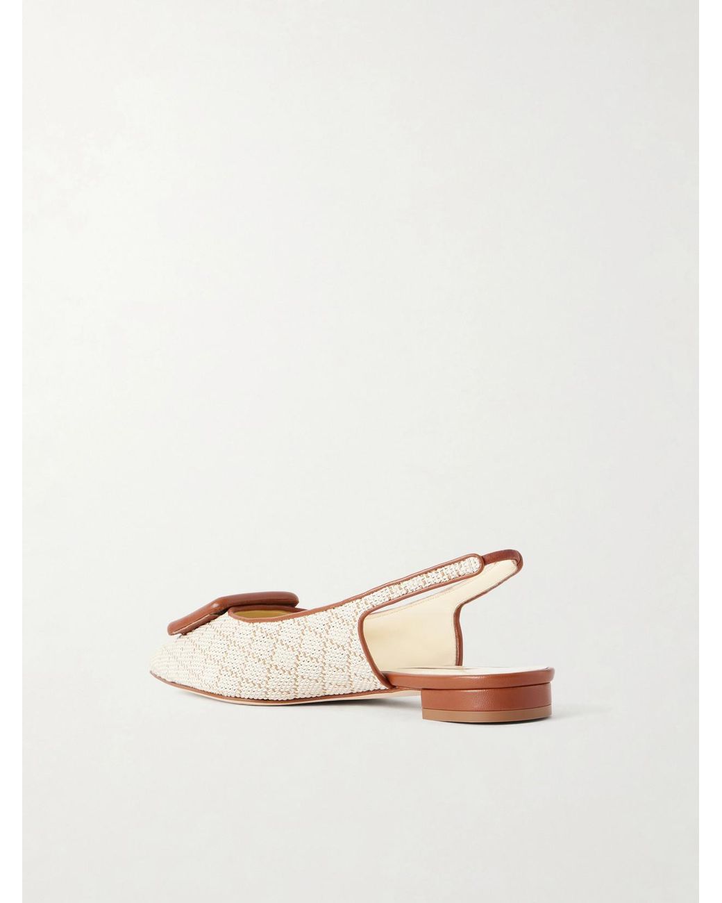 Manolo Blahnik Natural Maylurabi Buckle-Detailed Leather-Trimmed Woven Slingback Pumps