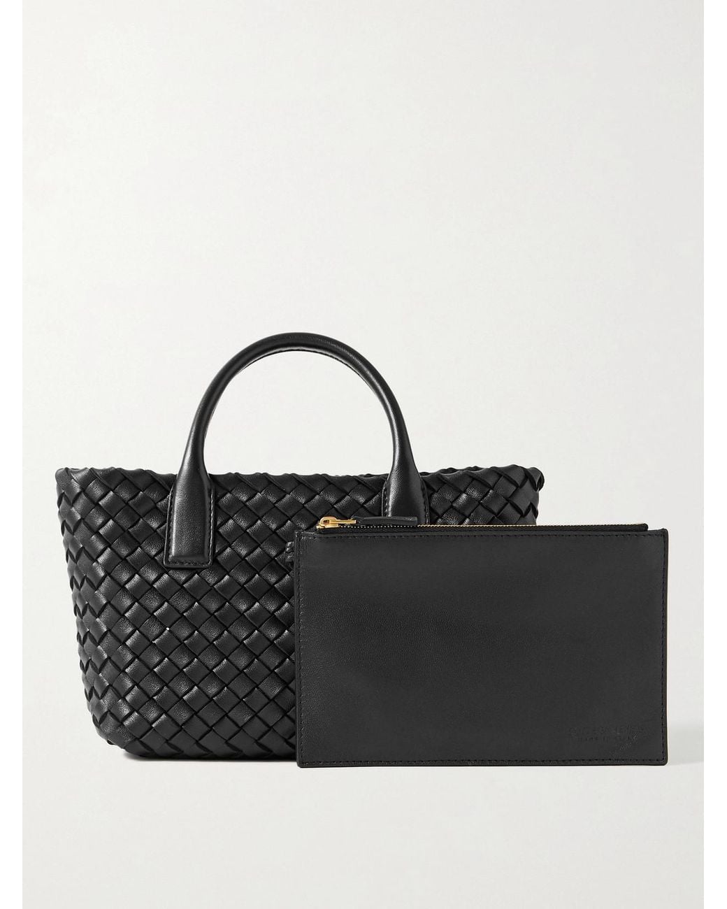 Bottega Veneta Black Cabat Mini Intrecciato Leather Tote