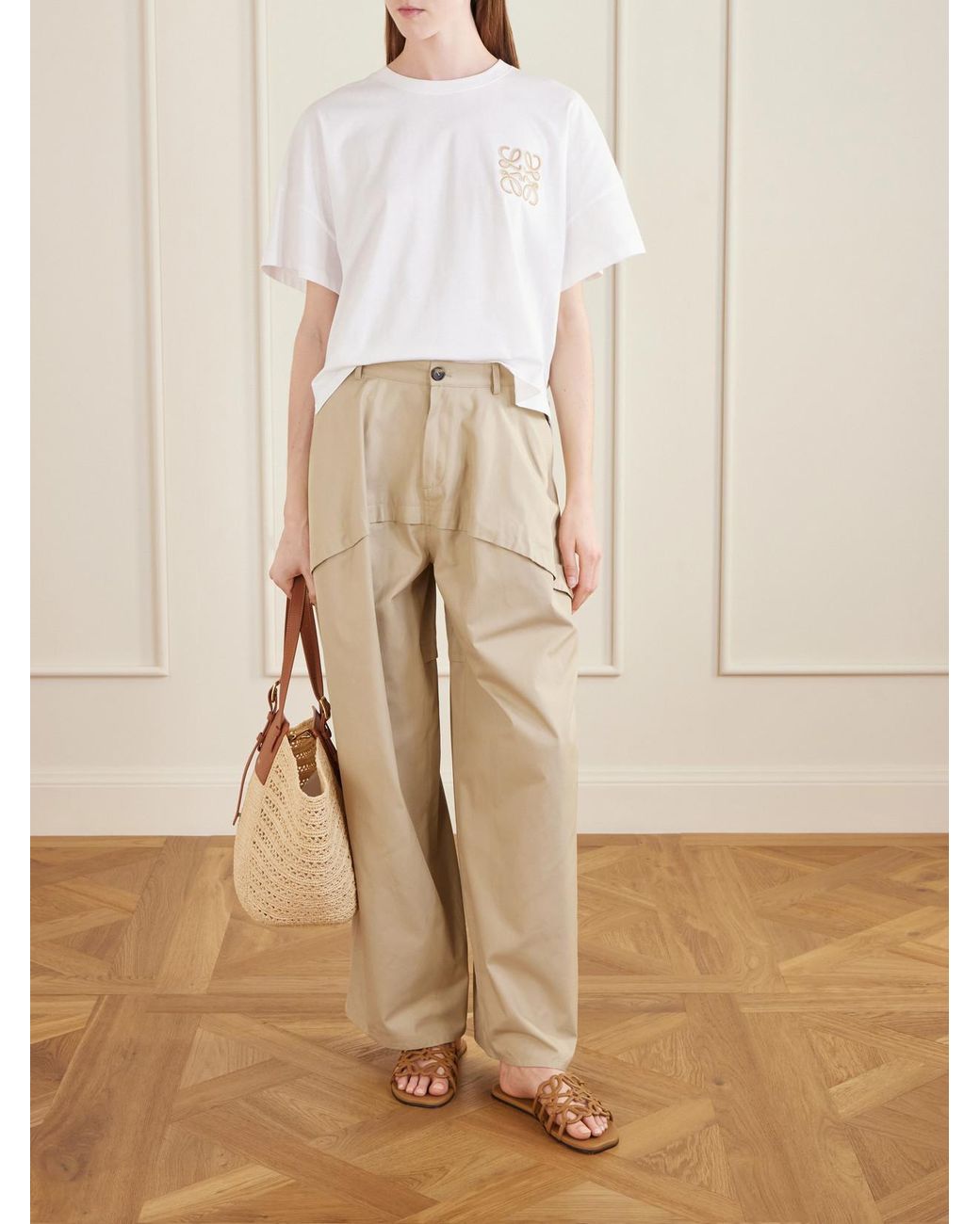 Loewe Natural Paula's Ibiza Paneled Cotton Gabardine Wide-Leg Pants