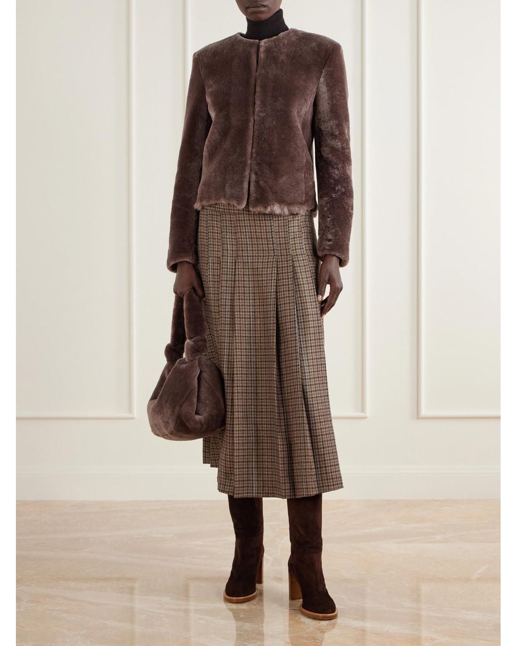 Gabriela Hearst Brown Antonia Shearling Top-Handle Bag
