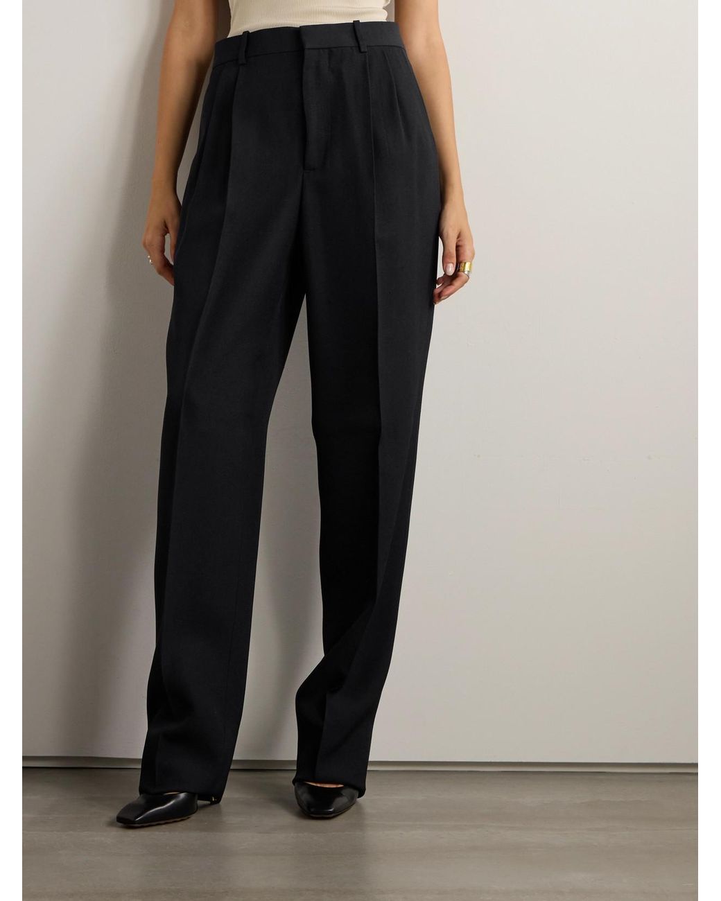 Bottega Veneta Black Grain De Poudre Wide-Leg Pants