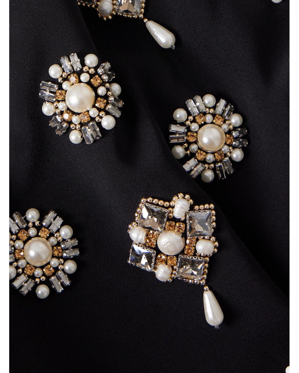 Carolina Herrera Black Embellished Velvet-Trimmed Crepe Gown